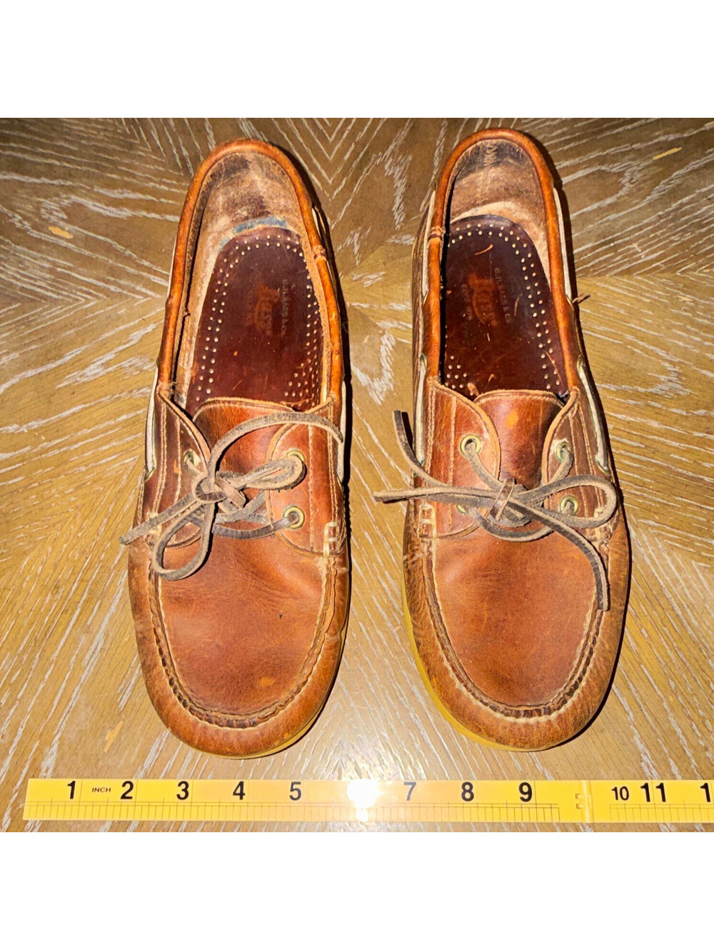 G.H. Bass & Co Men's Brown Leather Lace-Up Boat Shoes Rubber Sole US 10 M